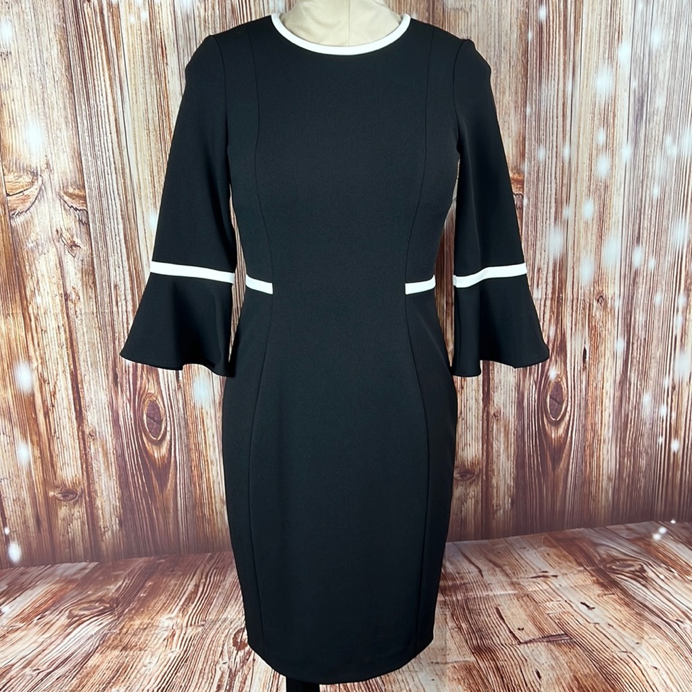 Calvin Klein Black White Trumpet Trumpet Sleeve Dress 4P